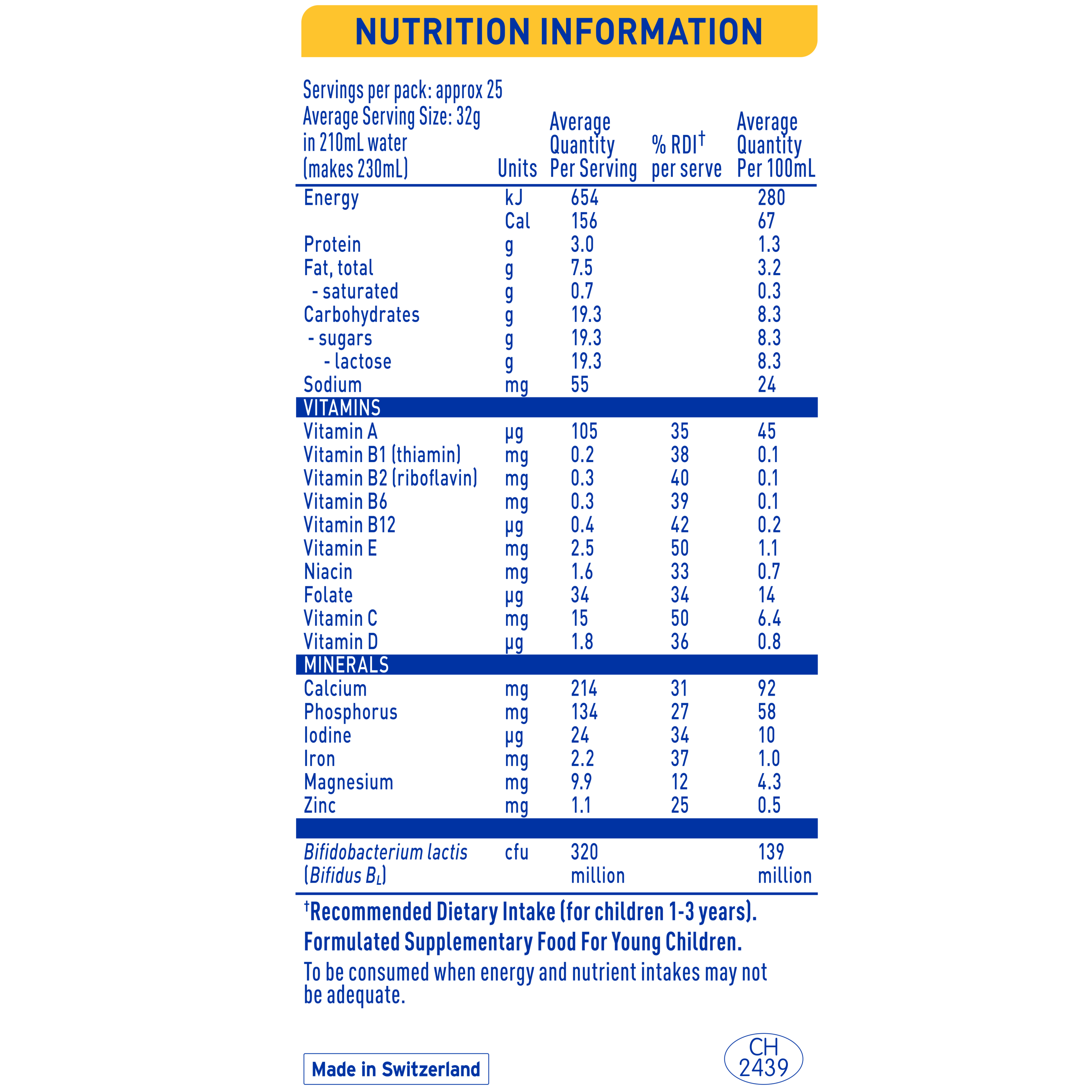 NAN SUPREMEpro 3 800g - Nutrition Information Panel