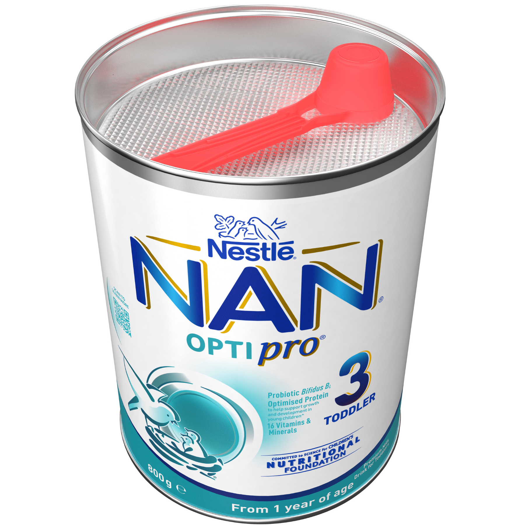 NAN OPTIPRO 3 Toddler Formula, From 1 Year  – 800g Lid off