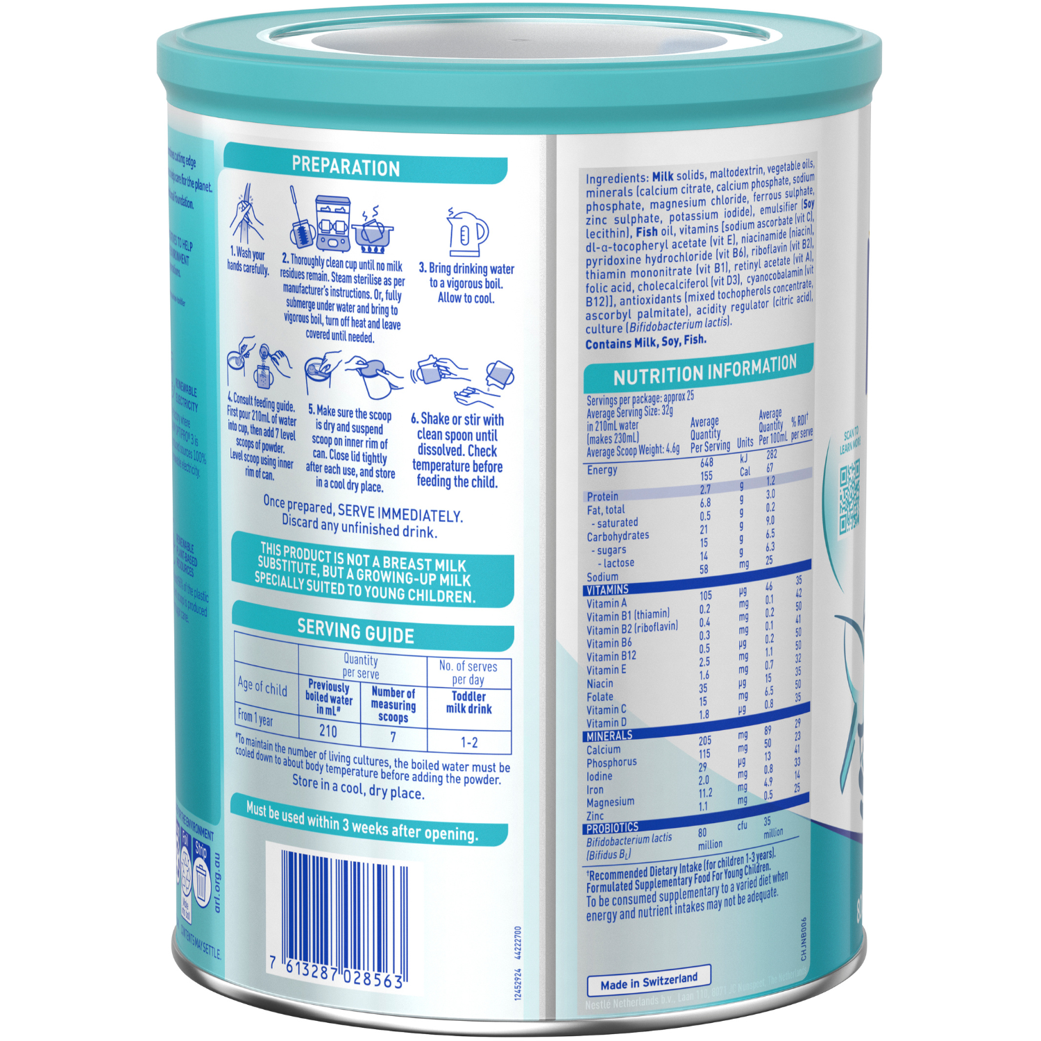 NAN OPTIPRO 3 Toddler Formula, From 1 Year  – 800g Back RHS