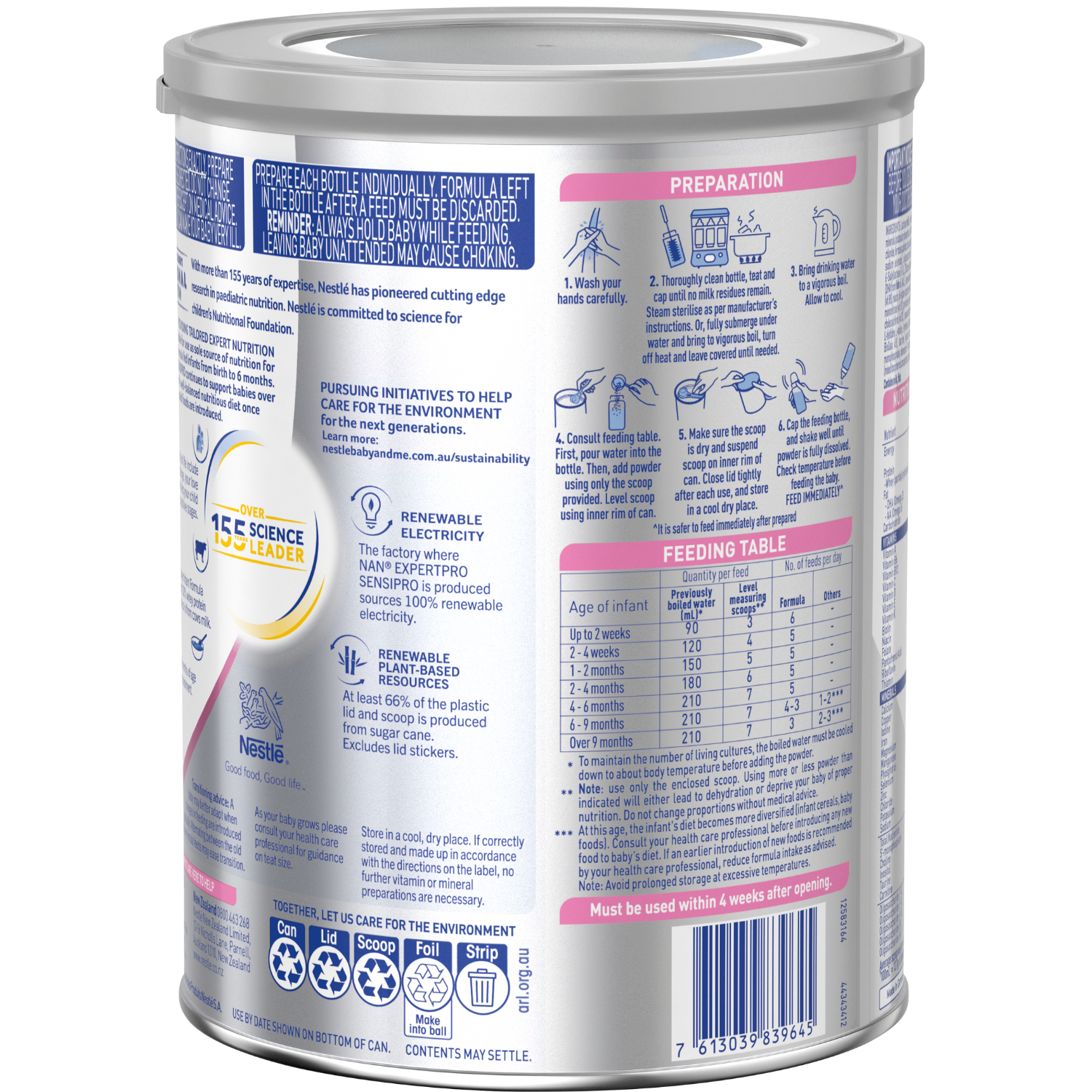 NAN EXPERTpro SENSIpro, Premium Baby Formula From Birth – 800g Back LHS