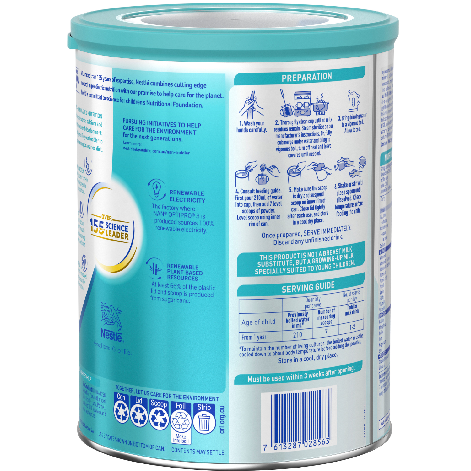 NAN OPTIPRO 3 Toddler Formula, From 1 Year  – 800g Back LHS