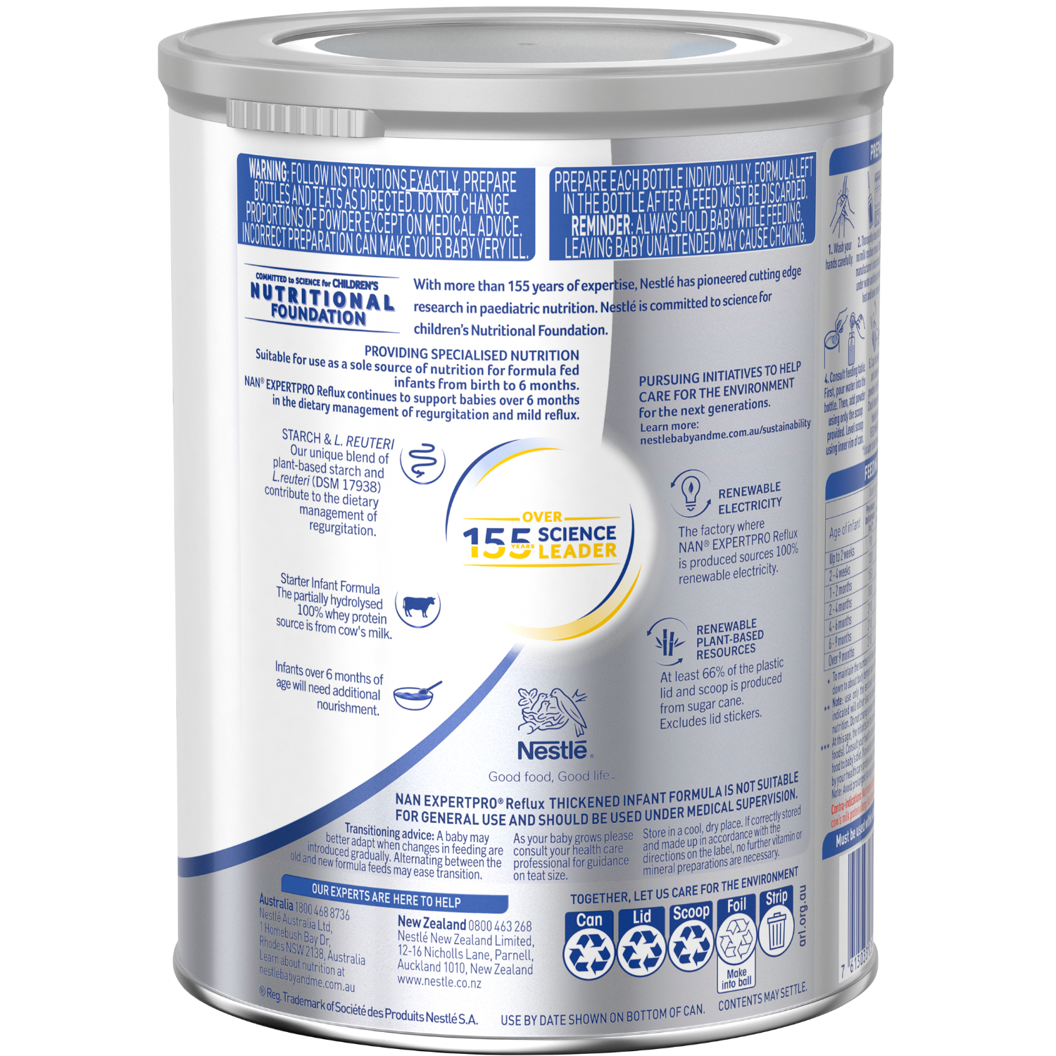 NAN EXPERTpro Reflux Formula for Babies with Regurgitation – 800g Back LHS