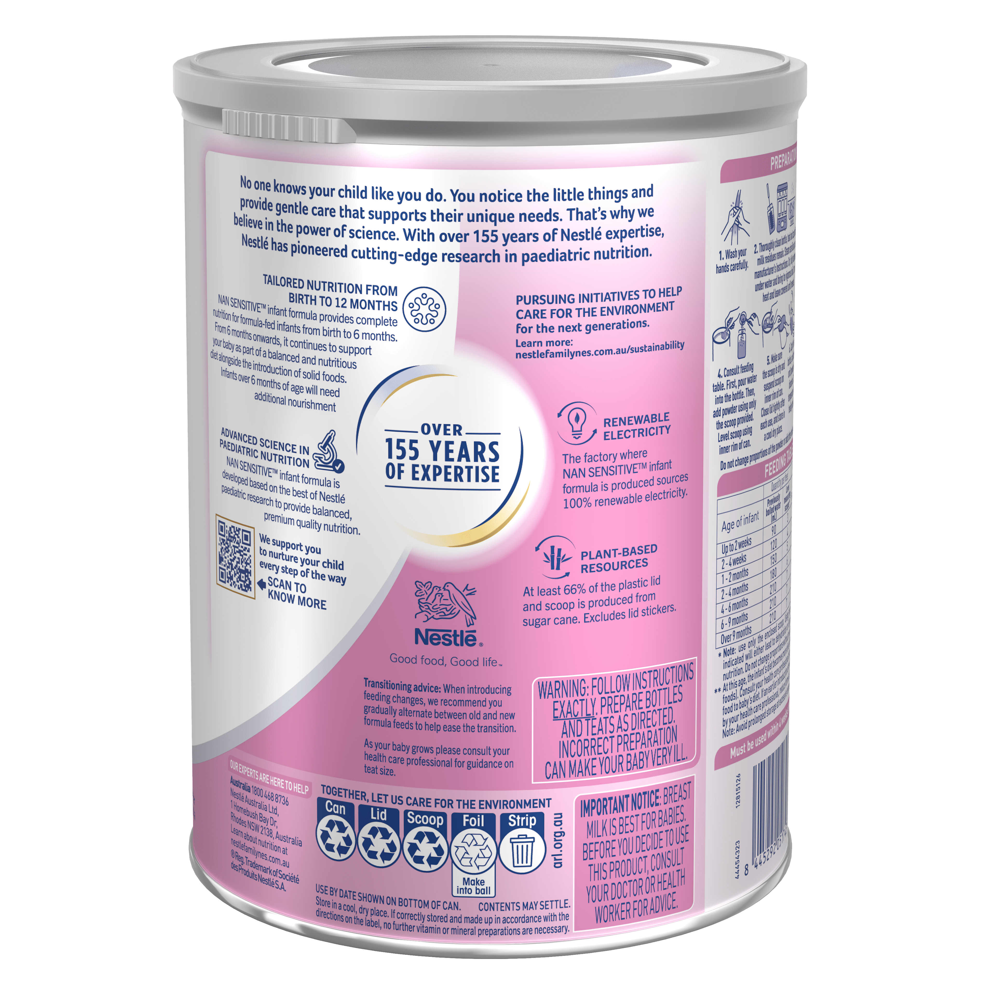 Nestlé NAN SENSITIVE Infant Formula, From Birth to 12 Months – 800g - 155 years Science Leader