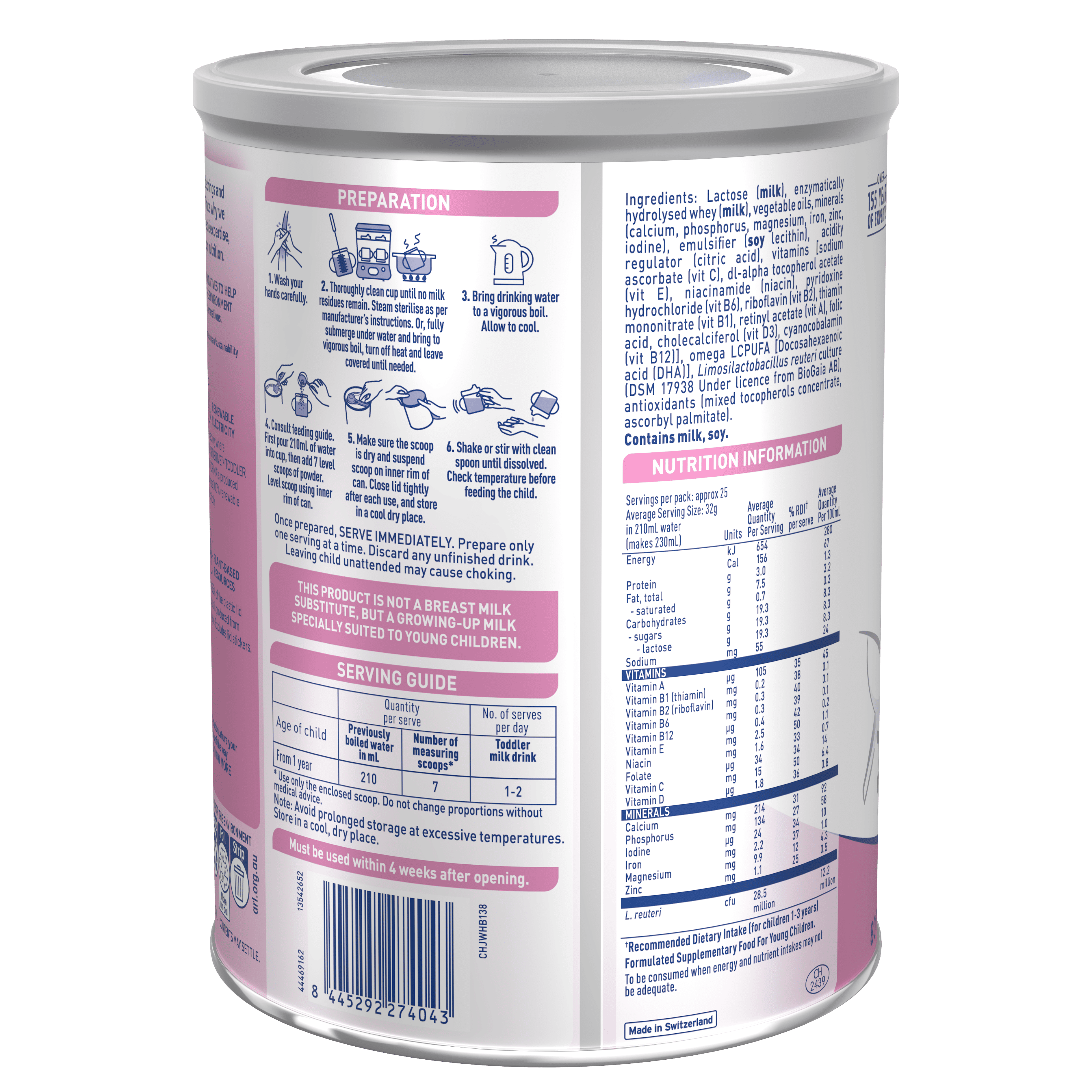 Nestlé NAN SENSITIVE Toddler, Premium Toddler 1+ Years Milk Drink – 800g side