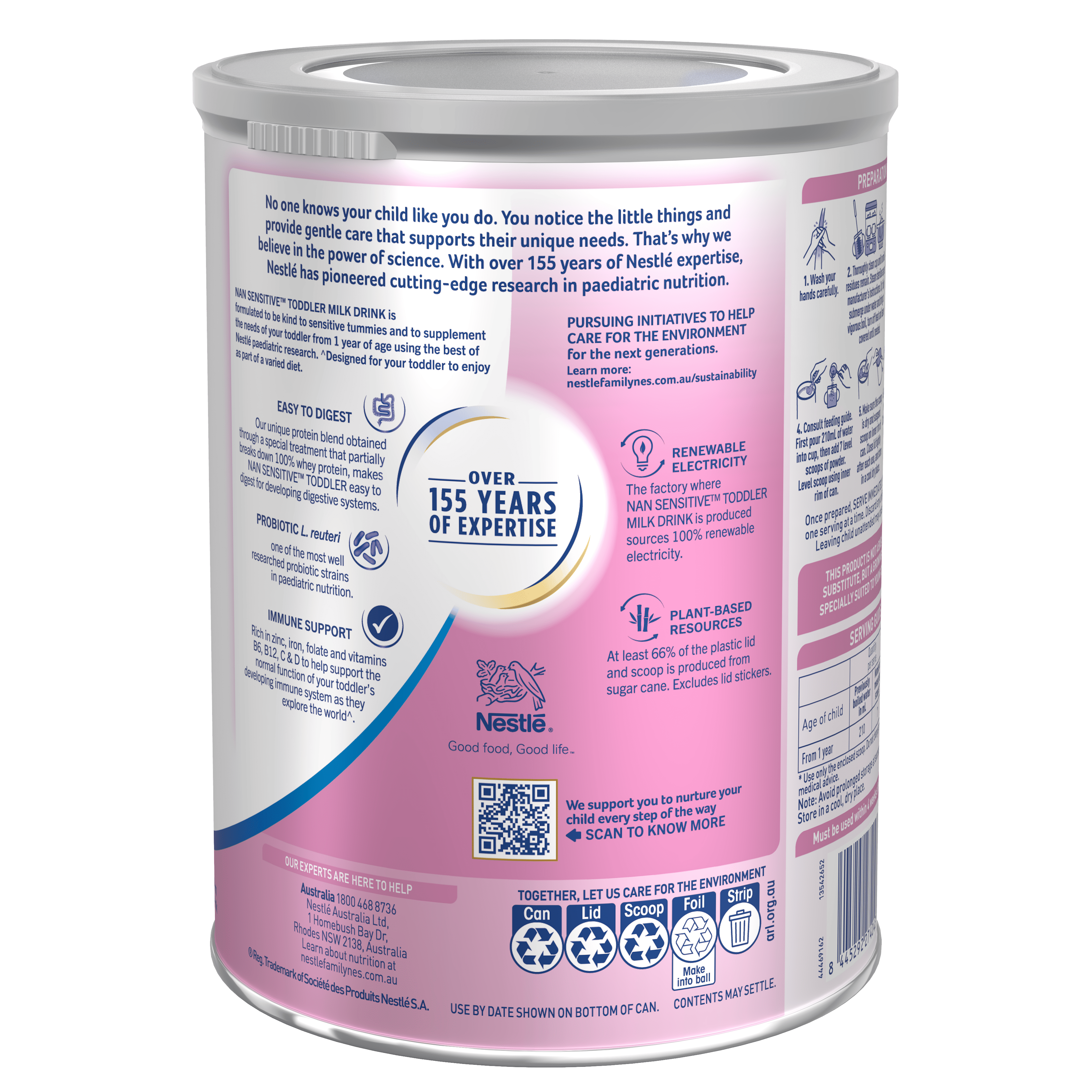 Nestlé NAN SENSITIVE Toddler, Premium Toddler 1+ Years Milk Drink – 800g 155 science Leader