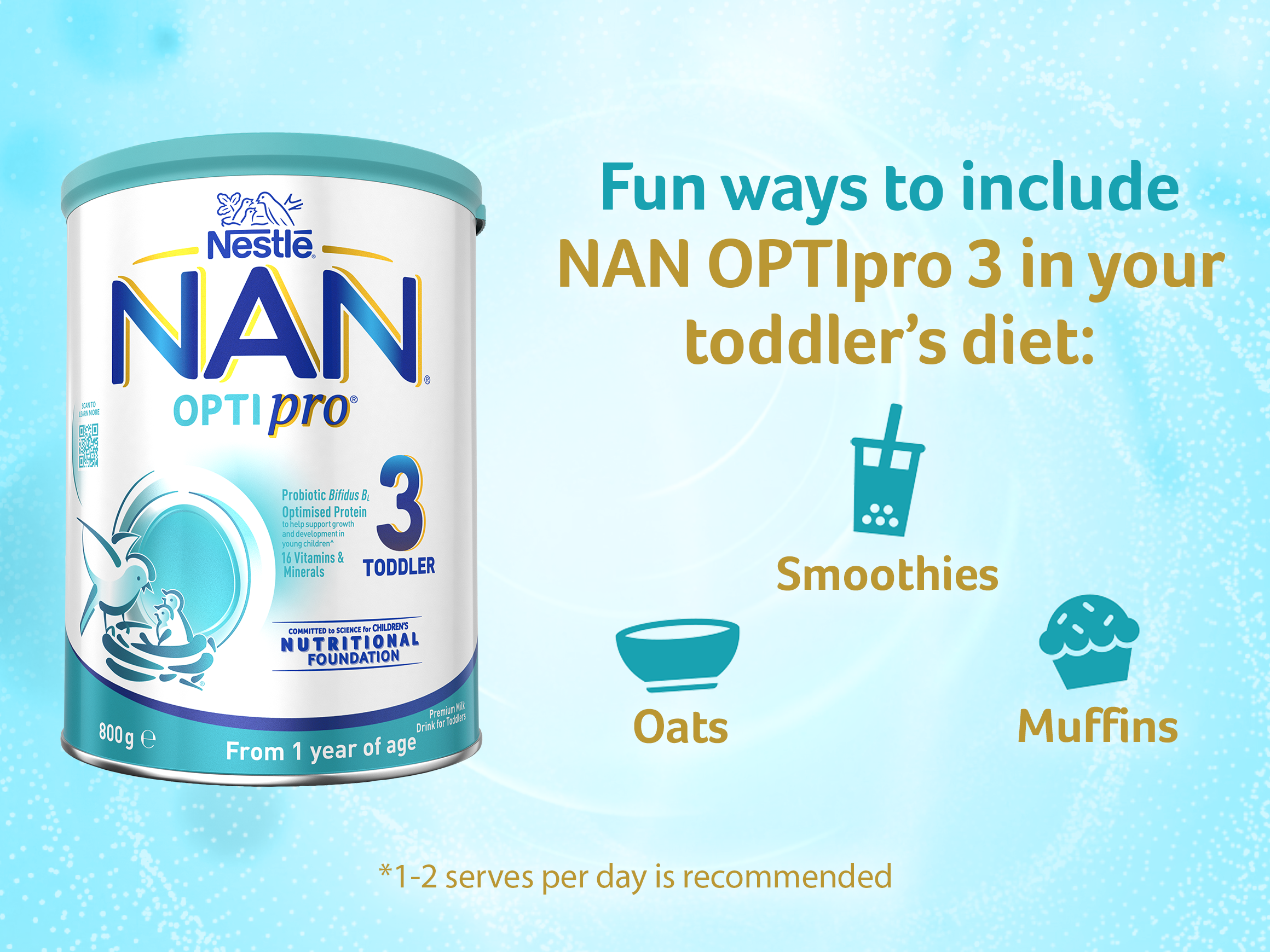 NAN OPTIPRO 3 Toddler Formula, From 1 Year  – 800g  – 800g -Fun ways to include NAN OPTIpro3 in your toddlers diet: