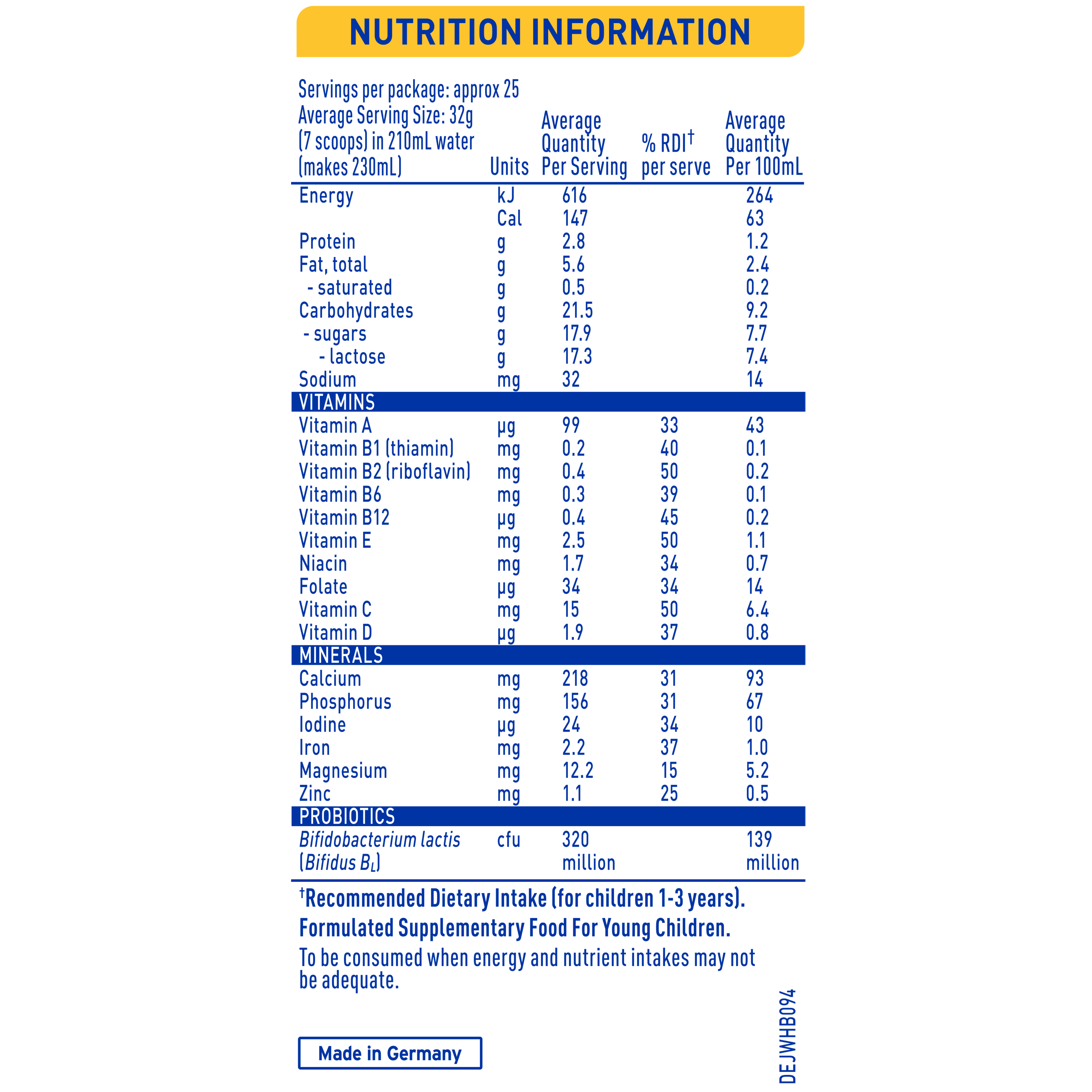 Nestlé NAN SUPREMEpro 4, Premium Toddler 2+ Years Milk Drink – 800g - Nutrition Information Panel