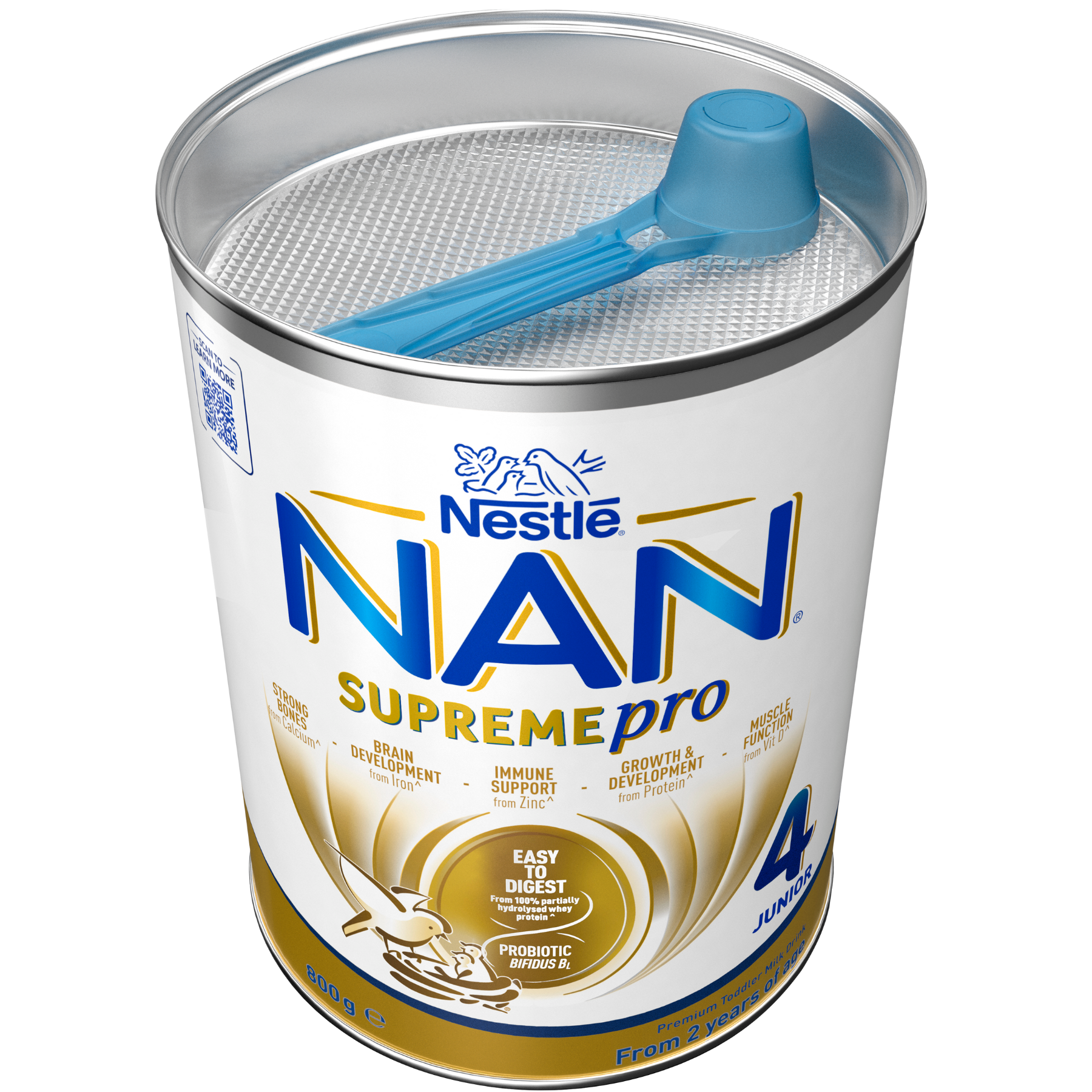 Nestlé NAN SUPREMEpro 4, Premium Toddler 2+ Years Milk Drink – 800g Lid off