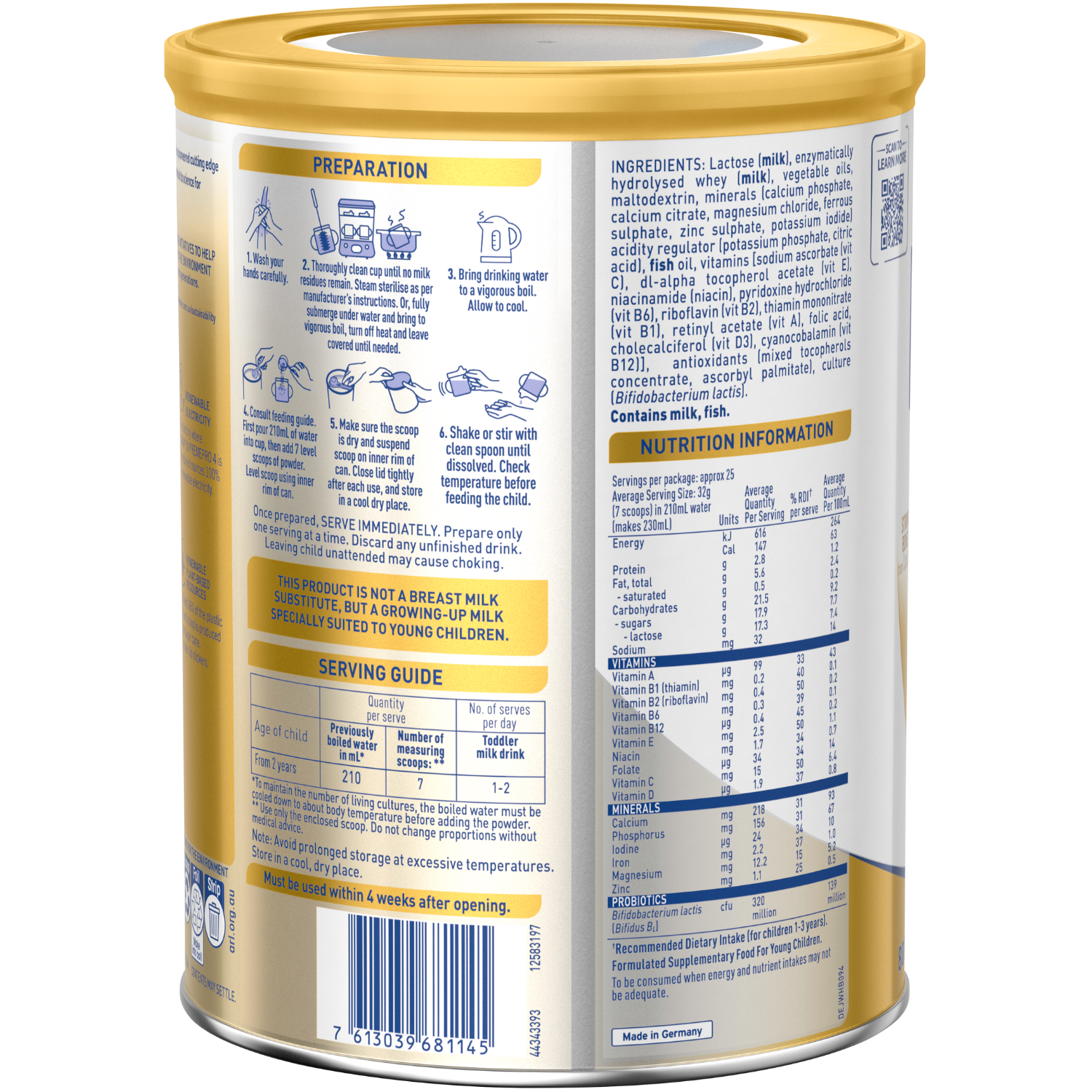 Nestlé NAN SUPREMEpro 4, Premium Toddler 2+ Years Milk Drink – 800g Back RHS