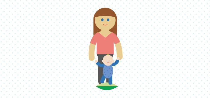 Mum and baby practicing walking together