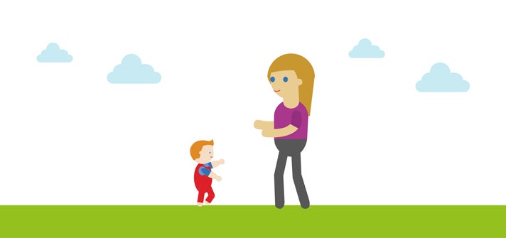 Mum and toddler playing tag and chasing each other
