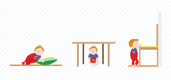 Toddler going through a homemade obstacle course