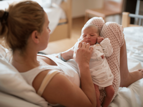 Mother with newborn baby after c-section Mother with newborn baby after c-section