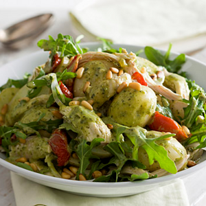 Warm Creamy Pesto Chicken Potato Salad