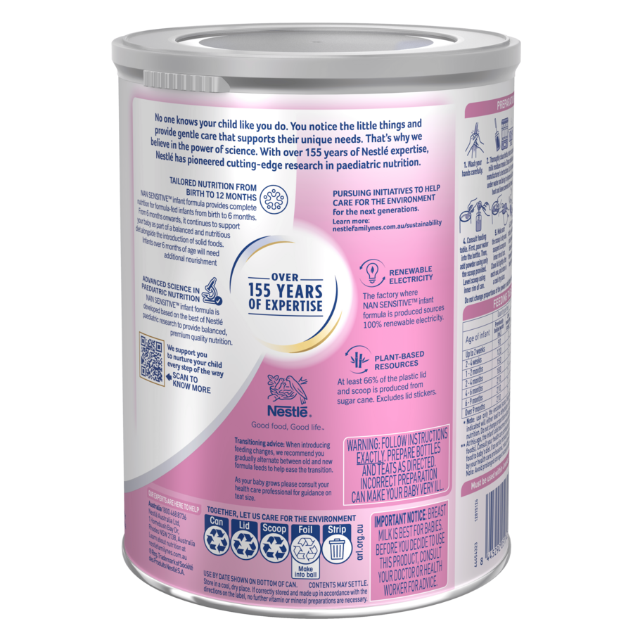 Nestlé NAN SENSITIVE Infant Formula, From Birth to 12 Months – 800g - 155 years Science Leader
