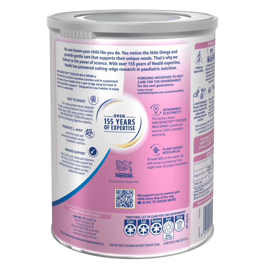 Nestlé NAN SENSITIVE Toddler, Premium Toddler 1+ Years Milk Drink – 800g 155 science Leader